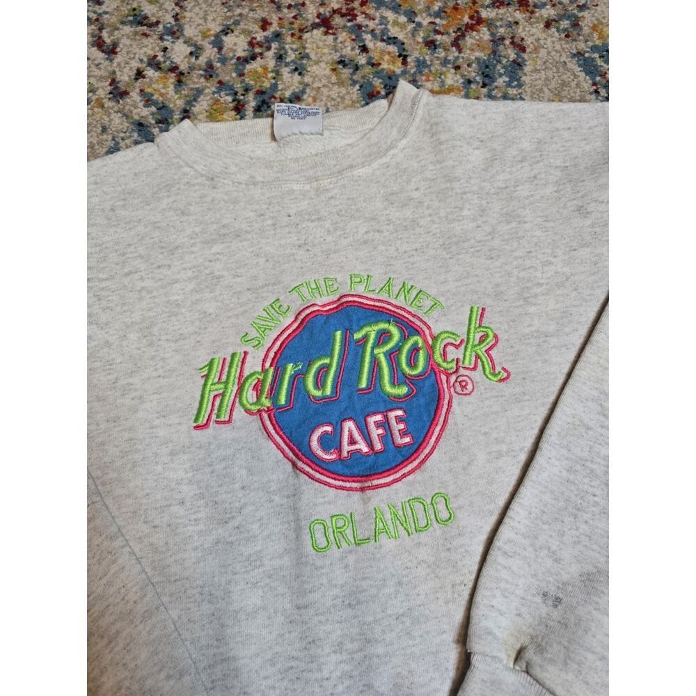 Vintage 90s Hard Rock Cafe Save The Planet Orlando Florida Sweatshirt DISTRESSED